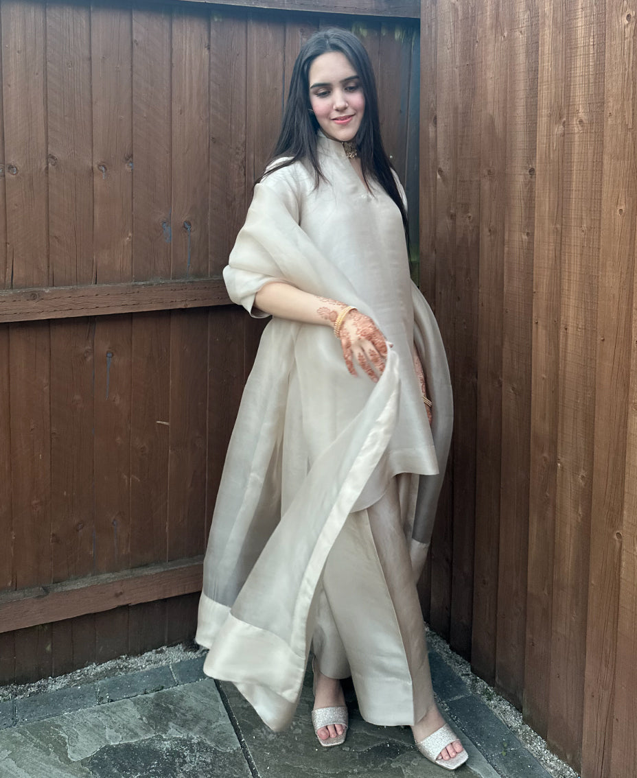 Beige Raw silk  (Farshi Shalwar suit)