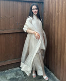 Beige Raw silk  (Farshi Shalwar suit)