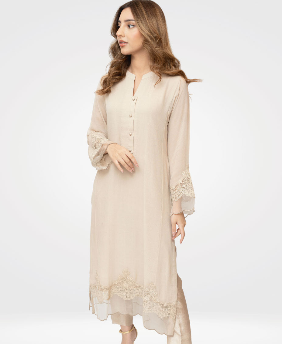 Monochrome Pure Georgette Chiffon Kurta & Trousers