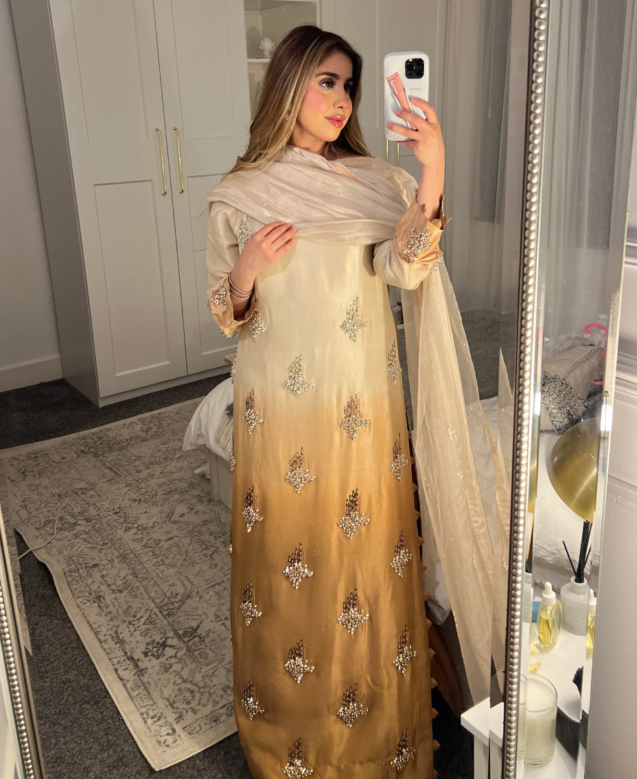 Gold ombré raw silk