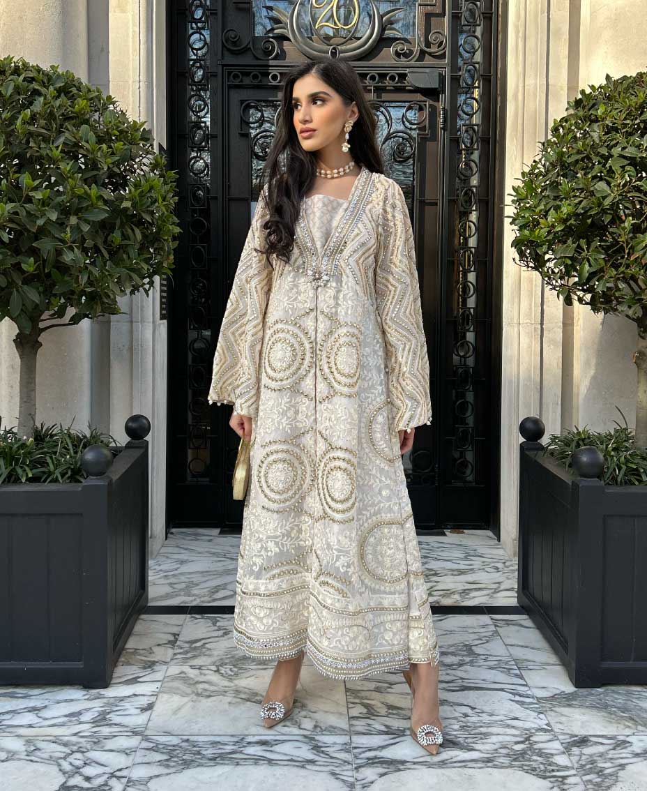 The White and Gold Kaftan | Pakistani Kaftan Dress