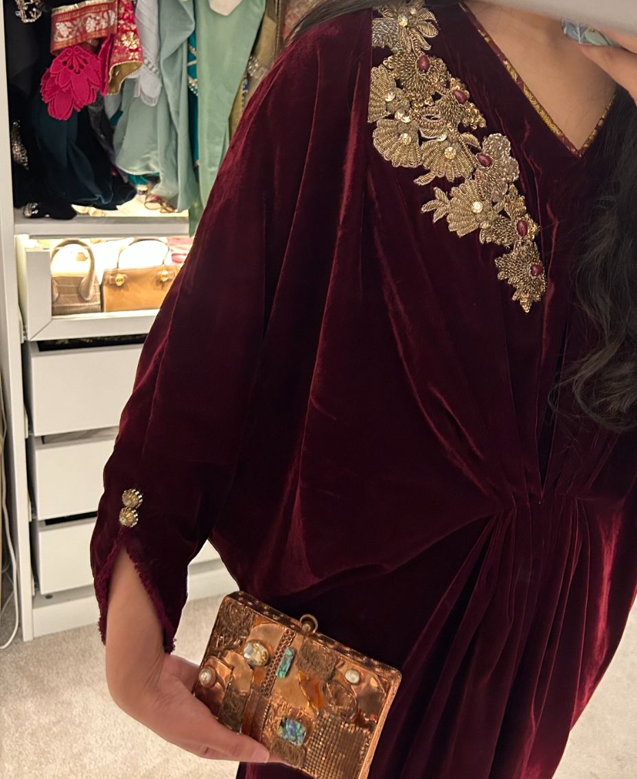 Maroon Gold Velvet Kaftan