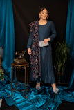 Velvet embroidered shawl teal blue