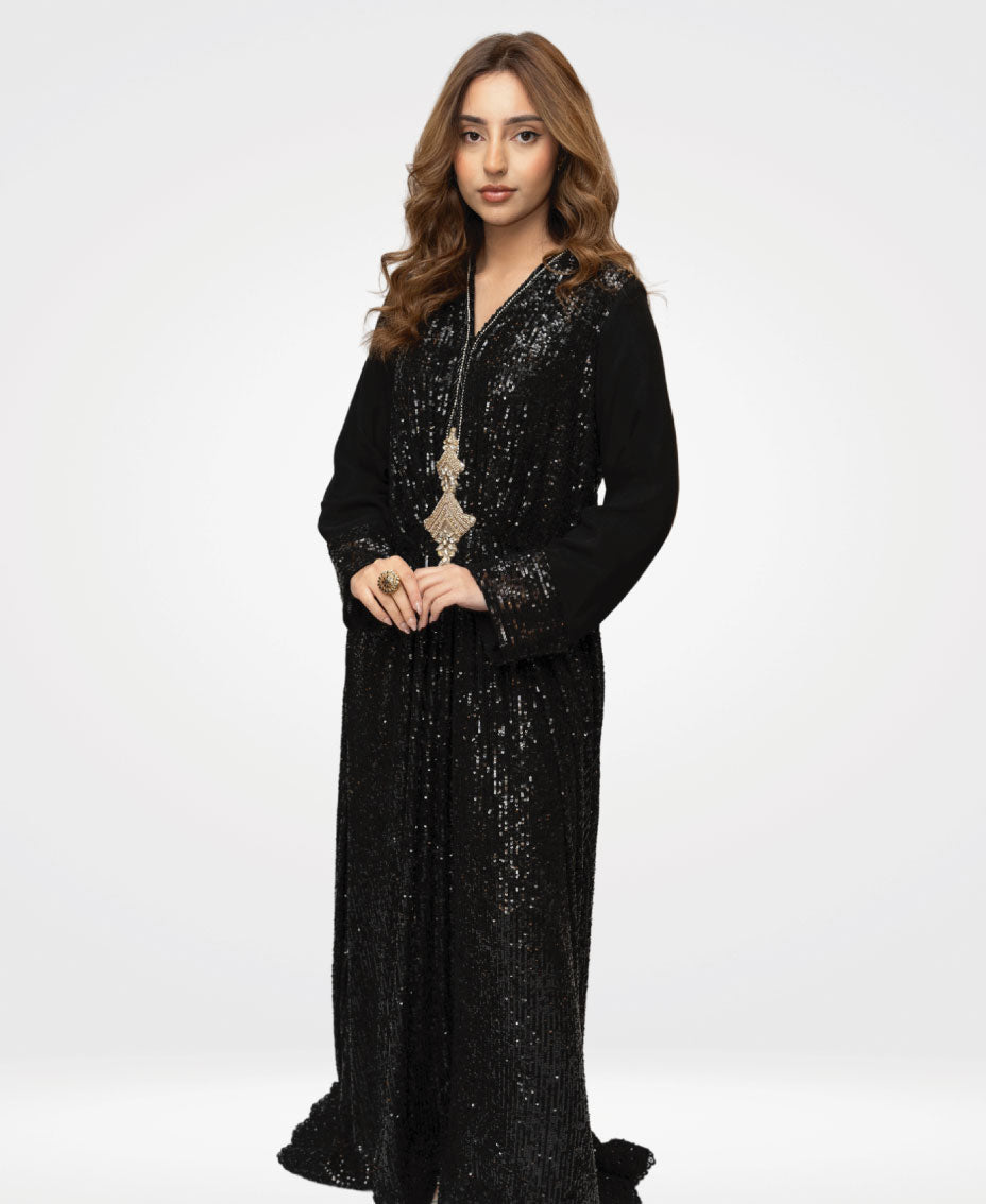 Sequins Kaftan Black net The Falling Star – pearlsandpetalsuk