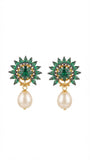 Emerald Starburst Pearl Drop Earrings