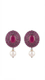 Ruby Oval & Pearl Drop Earrings