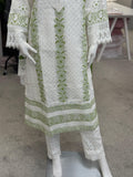 Green and White Chikankari