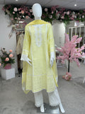 Lemon Chikankari Kurta dupatta