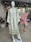 Green and White Chikankari