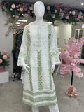 Green and White Chikankari