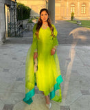 Mastani (Pure raw silk Neon green three piece outfit)