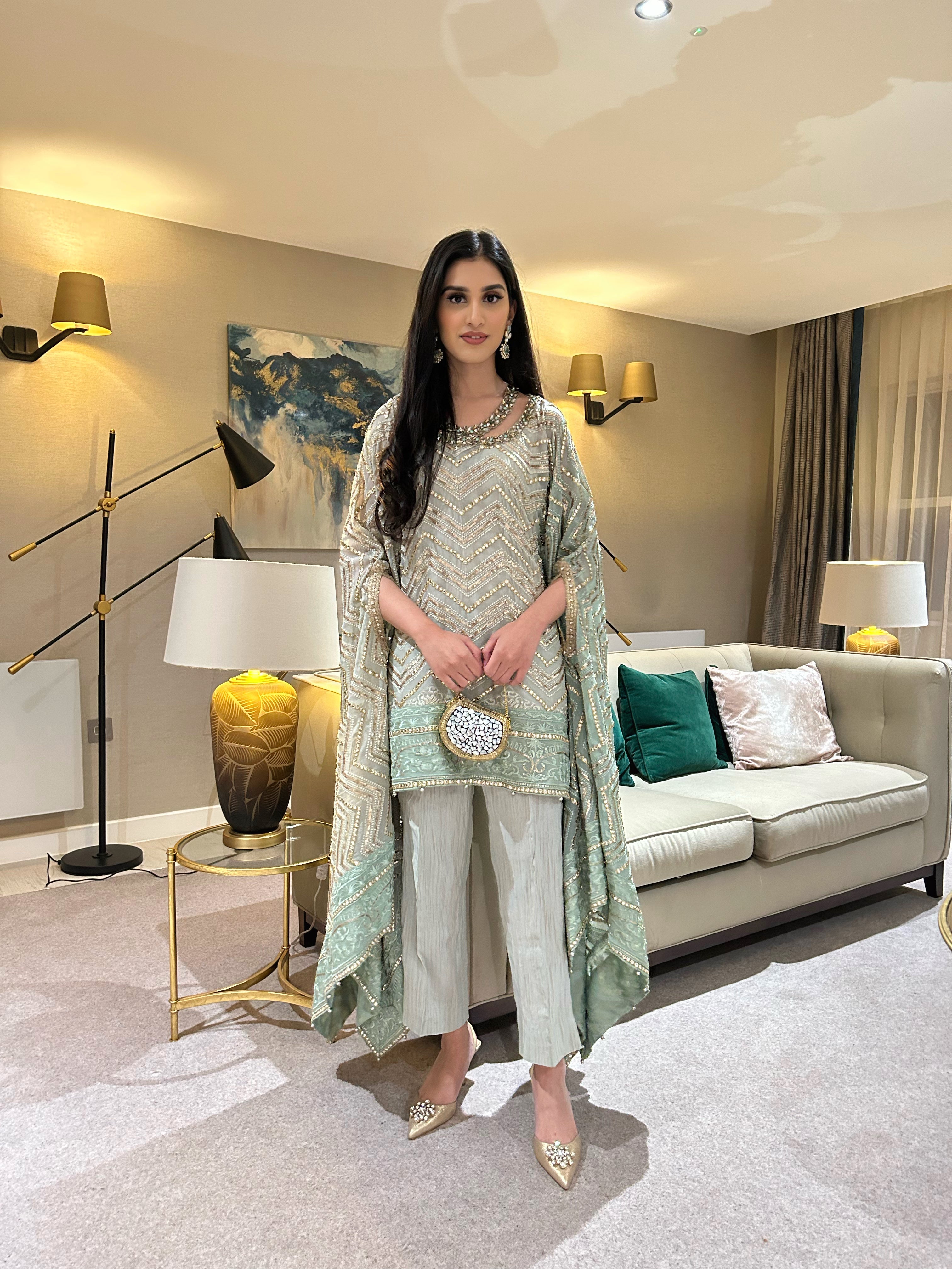 The Mint ombre ( 3pcs) | Pakistani Designer Suit | Modern Cape Design pearlsandpetalsuk The Mint ombre ( 3pcs) | Pakistani Designer Suit | Modern Cape Design pearlsandpetalsuk