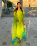 Mastani (Pure raw silk Neon green three piece outfit)