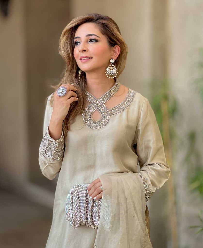 Ivory gold pure Rawsilk outfit | Pakistani Silk Suit | Desginer Dress ...
