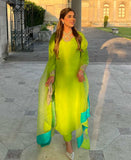 Mastani (Pure raw silk Neon green three piece outfit)