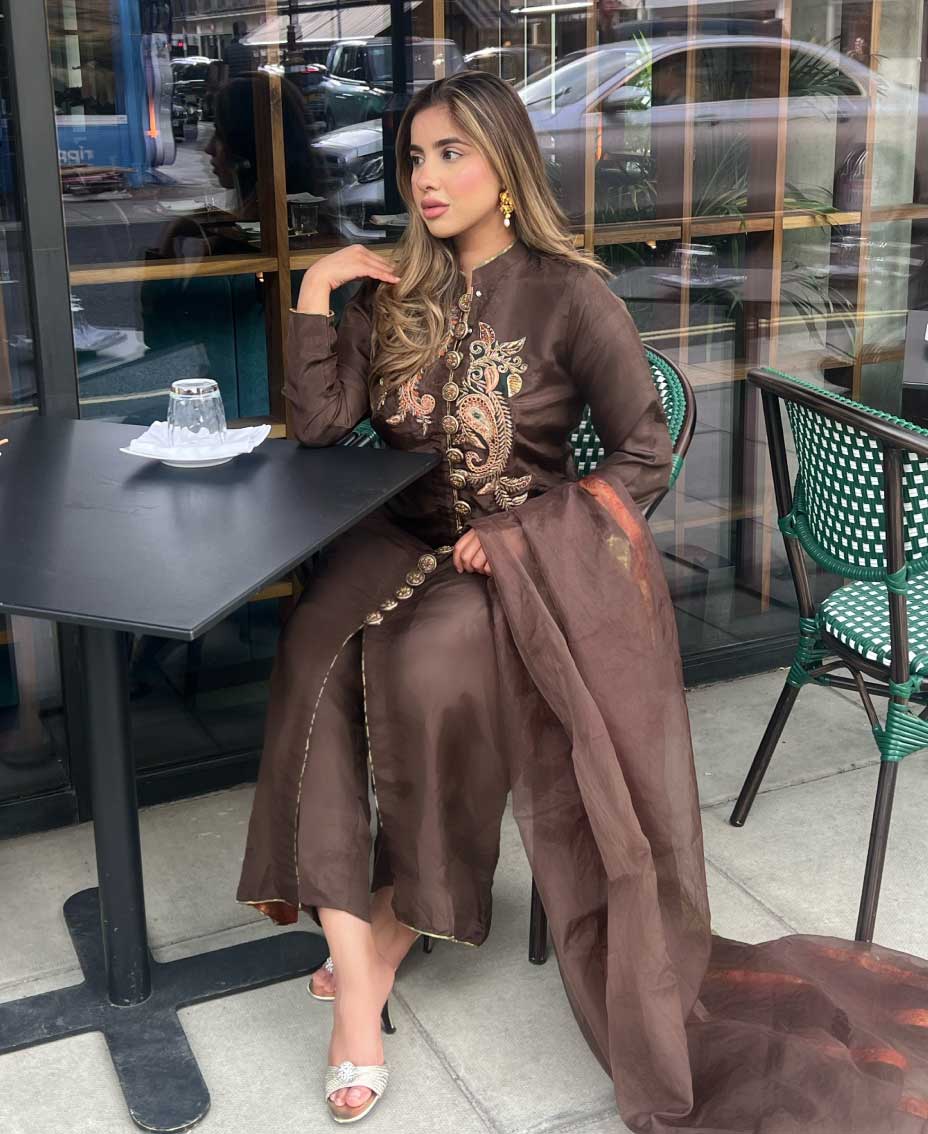 Brown Raw silk Paisleys outfit | Pure Raw Silk Shalwar Kameez pearlsandpetalsuk Brown Raw silk Paisleys outfit | Pure Raw Silk Shalwar Kameez pearlsandpetalsuk