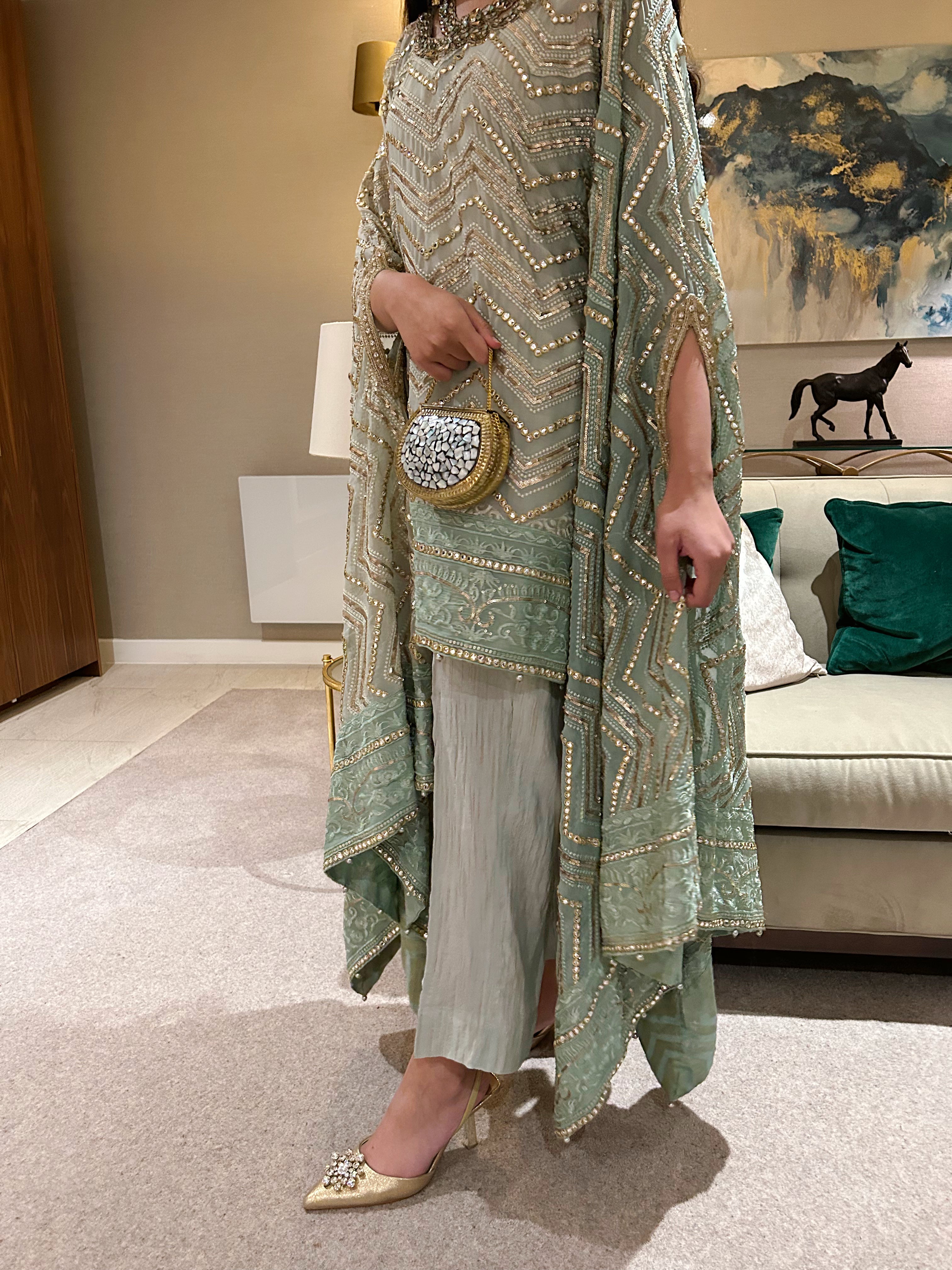 The Mint ombre ( 3pcs) | Pakistani Designer Suit | Modern Cape Design pearlsandpetalsuk The Mint ombre ( 3pcs) | Pakistani Designer Suit | Modern Cape Design pearlsandpetalsuk