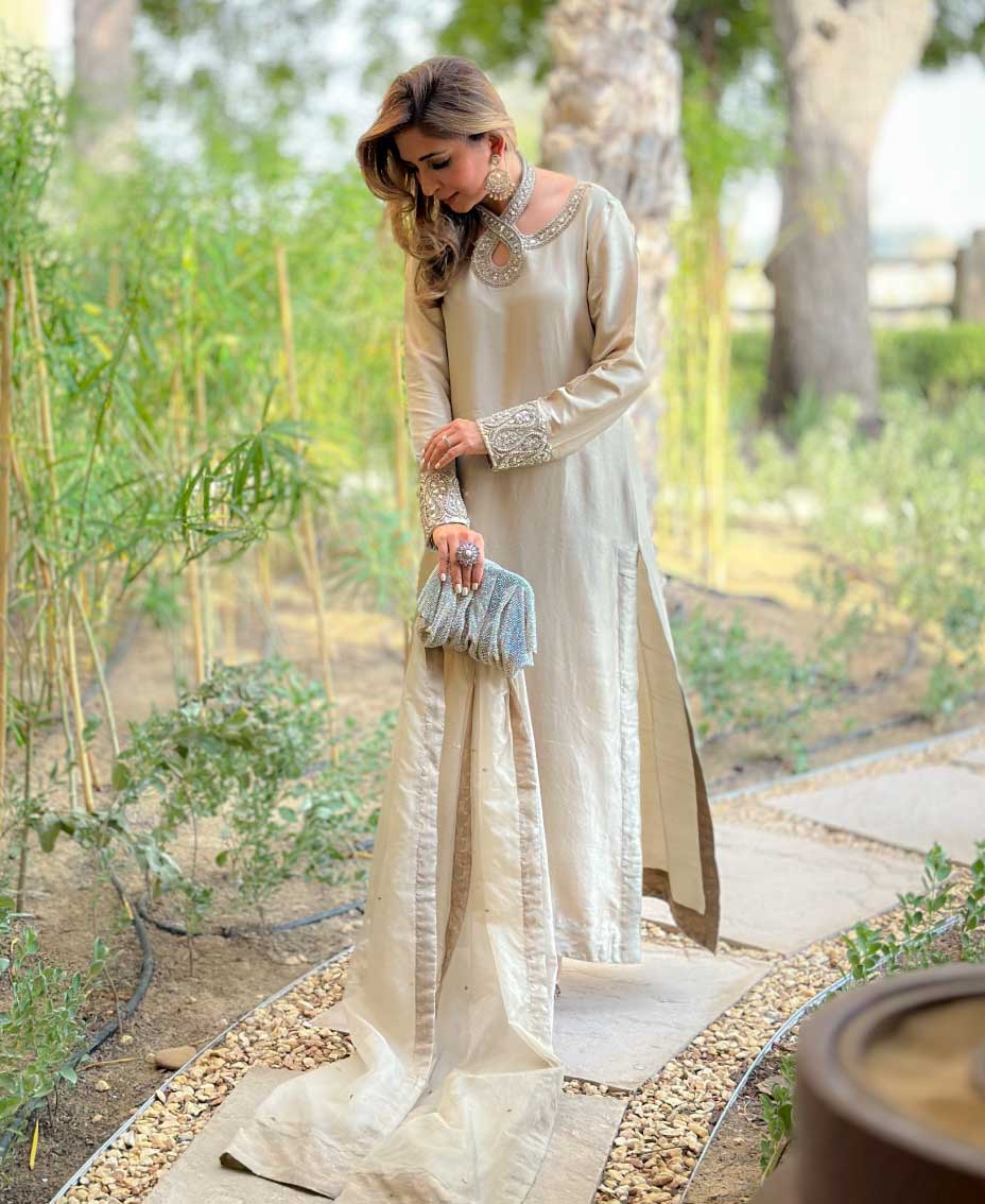 Ivory gold pure Rawsilk outfit Pakistani Silk Suit Desginer