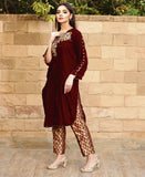 Maroon velvet kaftan (2 pcs)