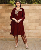 Maroon velvet kaftan (2 pcs)