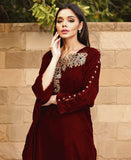 Maroon velvet kaftan (2 pcs)