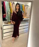 Maroon Gold Velvet Kaftan