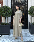 Modern cut kaftaan in olive gold shade