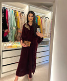 Maroon Gold Velvet Kaftan