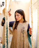 Beige angrakha dress in peacock shades