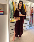 Maroon Gold Velvet Kaftan