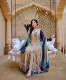 Beige angrakha dress in peacock shades