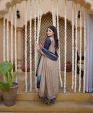 Beige angrakha dress in peacock shades