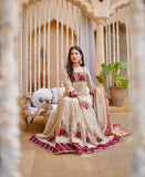 Beige long dress in rust and maroon shades