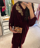 Maroon Gold Velvet Kaftan