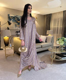 Lilac festive outfit with attached drape