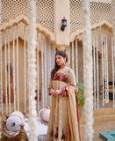 Beige long dress in rust and maroon shades