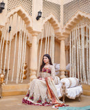 Beige long dress in rust and maroon shades