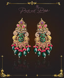 Traditional gold design red and emerald green jhumkas