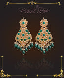 Traditional gold design emerald green and champagne jhumkas